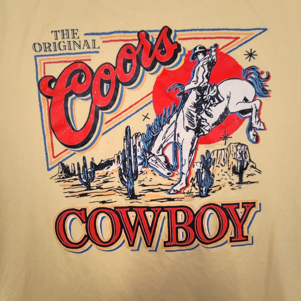 Coors Cowboy Graphic Tee Mens XL Lemon‎ Yellow Short Sleeve Beer Shirt SHEIN